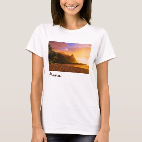 Golden beach sunset Hawaii T_Shirt