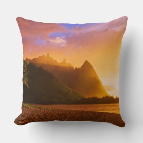 Golden beach sunset Hawaii Throw Pillow