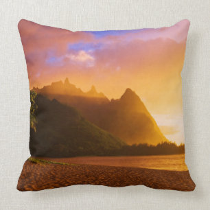 Golden beach sunset, Hawaii Throw Pillow