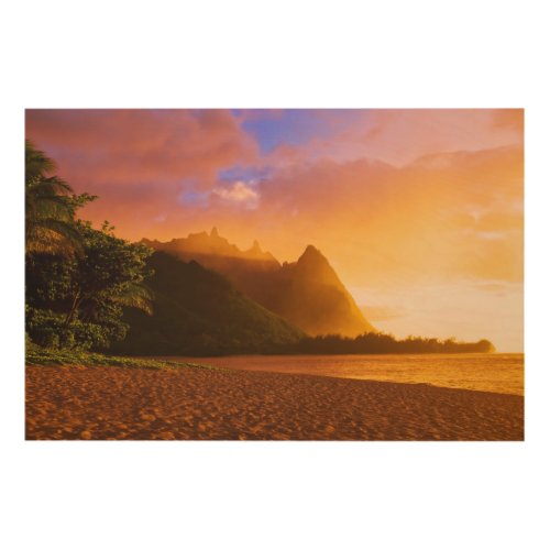 Golden beach sunset Hawaii Wood Wall Art