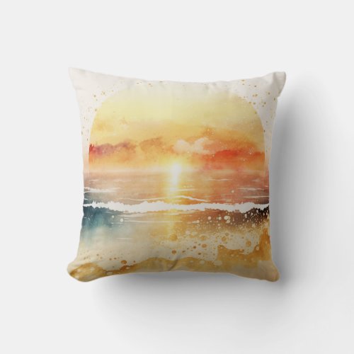 Golden Beach Sunset Throw Pillow