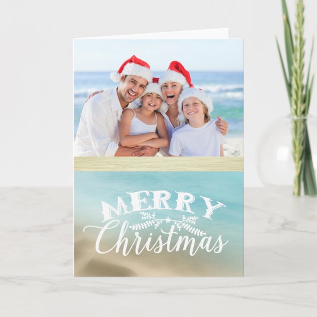 Golden Beaches Tropical Photo Christmas Card (Front)
