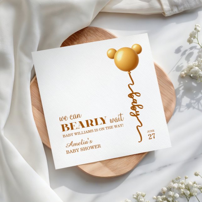 Golden Bear Balloon Neutral Bearly Wait Baby Napkins (Creator Uploaded)