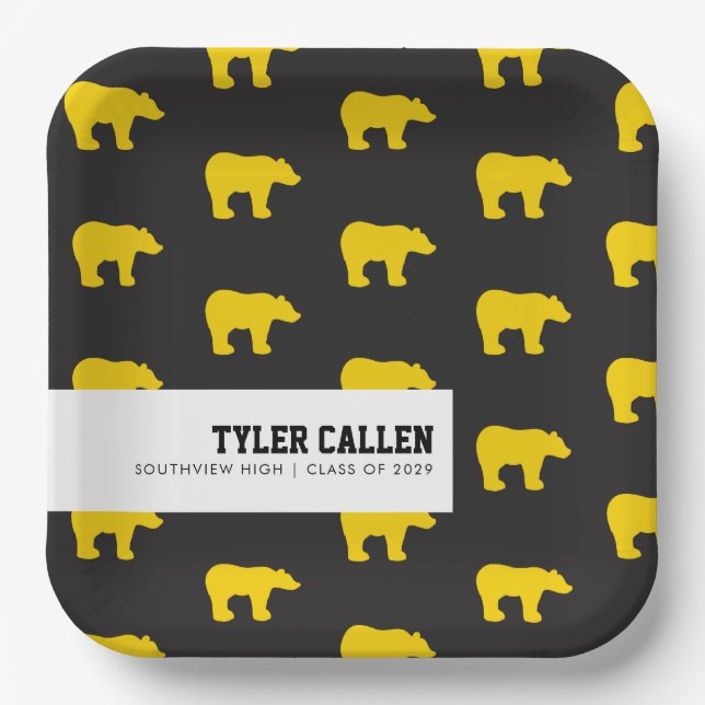 Golden Bear Graduation Party Paper Plates (Front)