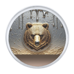 Golden Bear Relief With Metal Drip Effect 🐻 Silver Finish Lapel Pin