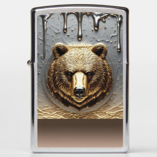 Golden Bear Relief With Metal Drip Effect 🐻 Zippo Lighter