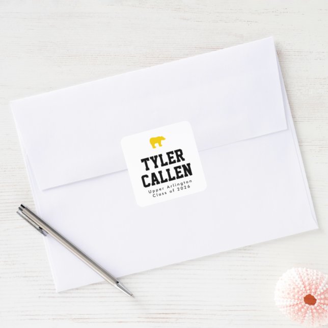 Golden Bear Varsity Notecard with Yellow Backer Square Sticker (Envelope)