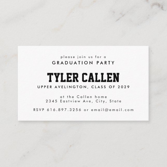 Golden Bear Varsity Text-only Grad Party Enclosure Card (Front)