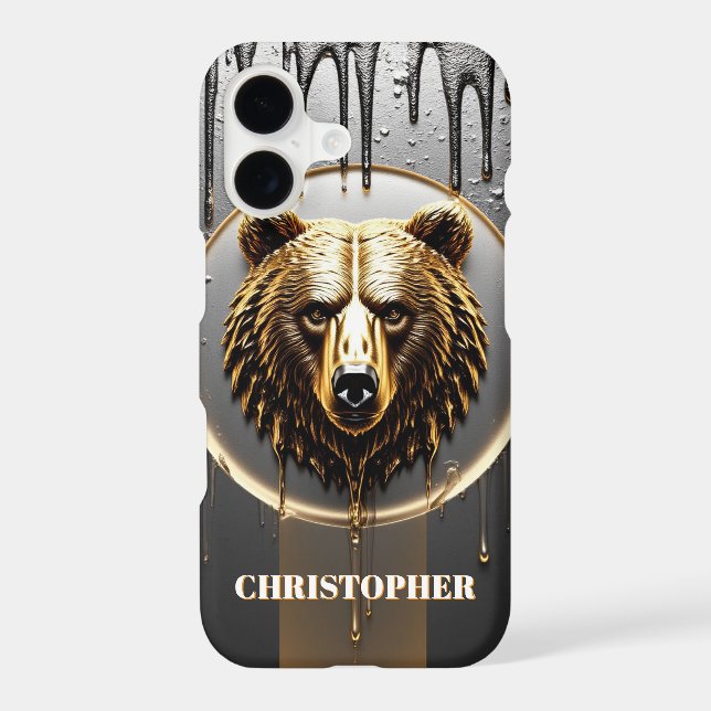Golden Bear With Custom Name 🐻 iPhone Case (Back)