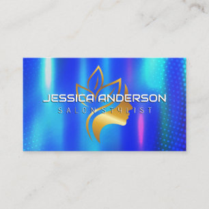Golden Beauty Logo Blue Metallic Background Business Card
