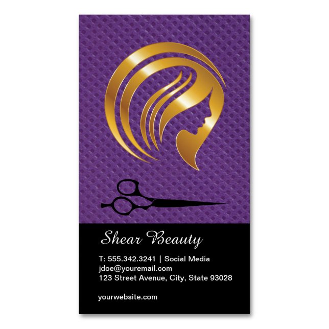 Golden Beauty Logo | Salon Scissors Business Card Magnet (Front Vertical)