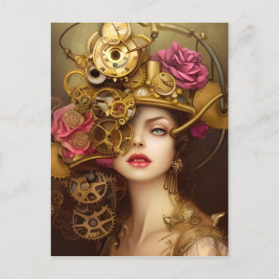 Golden Beauty Steampunk Digital Art Postcard