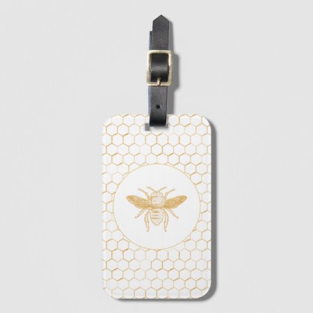 Golden Bee And Honeycomb Luggage Tag