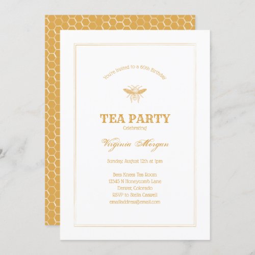 Golden Bee and Honeycomb Tea Party Invitation
