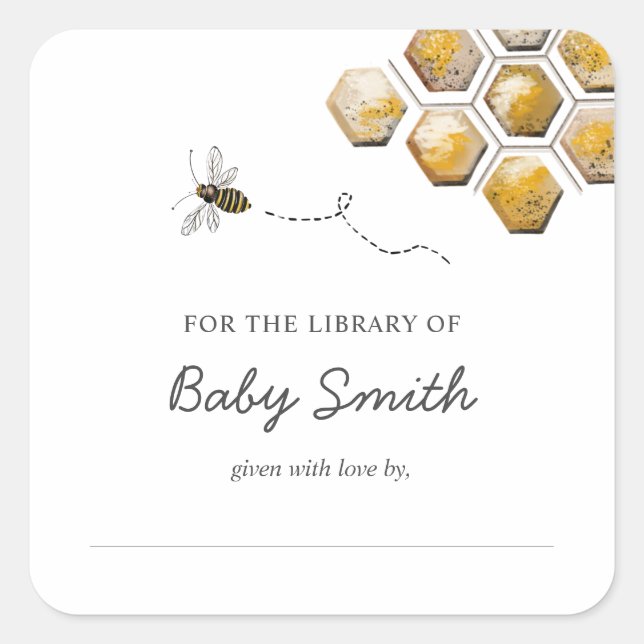 Golden Bee Baby Shower Bookplate (Front)