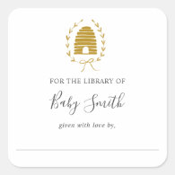 Golden Bee Baby Shower Library Bookplate