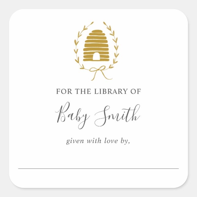 Golden Bee Baby Shower Library Bookplate (Front)