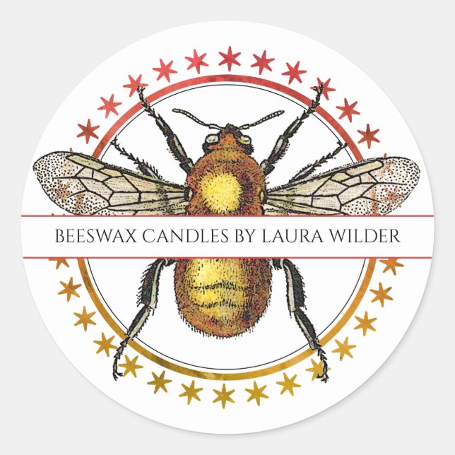 Golden Bee Beeswax Candles Handmade Product Label (Front)