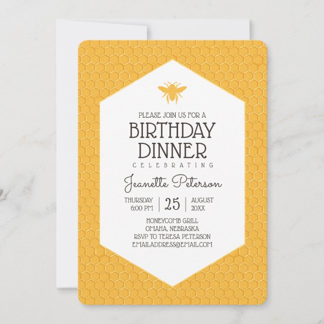 Golden Bee Birthday Dinner Invitation (Front)