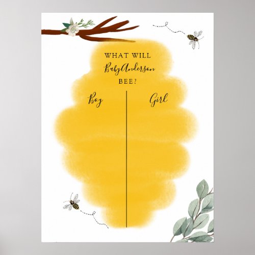Golden Bee  Eucalyptus Gender Reveal Voting Poster