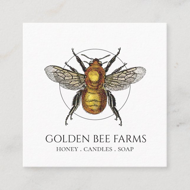 Golden Bee Farms Honey Apiary Beekeeper Square Business Card (Front)