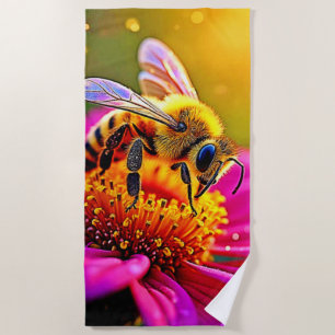 Golden Bee Flower Magic Light Design Beach Towel