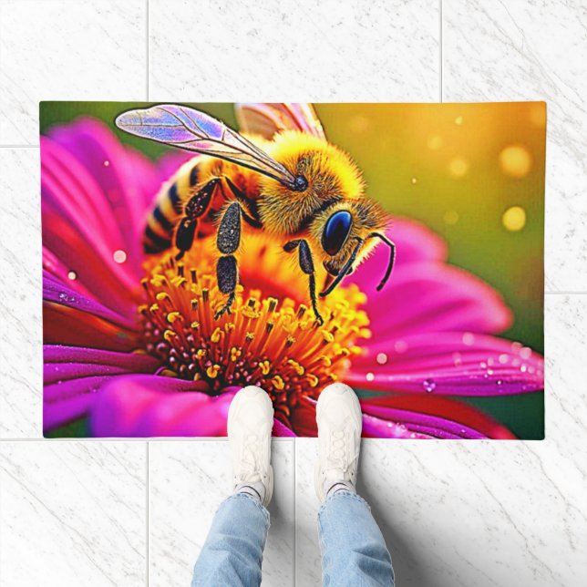 Golden Bee Flower Magic Light Design Doormat (Indoor)