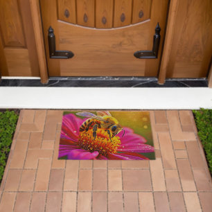 Golden Bee Flower Magic Light Design Fiber Doormat
