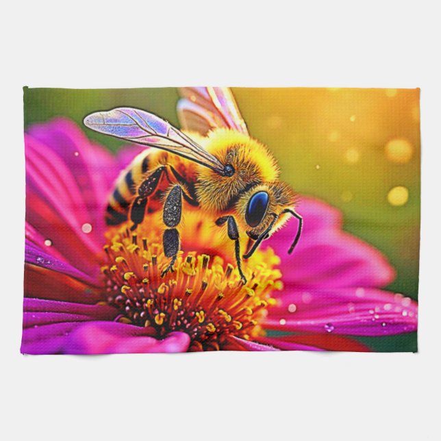 Golden Bee Flower Magic Light Design Kitchen Towel (Horizontal)