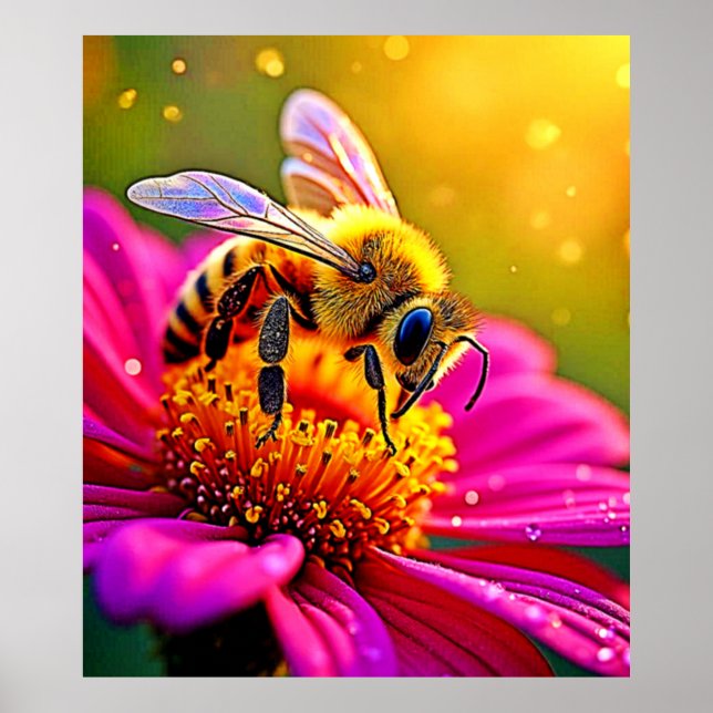 Golden Bee Flower Magic Light Design Poster (Front)
