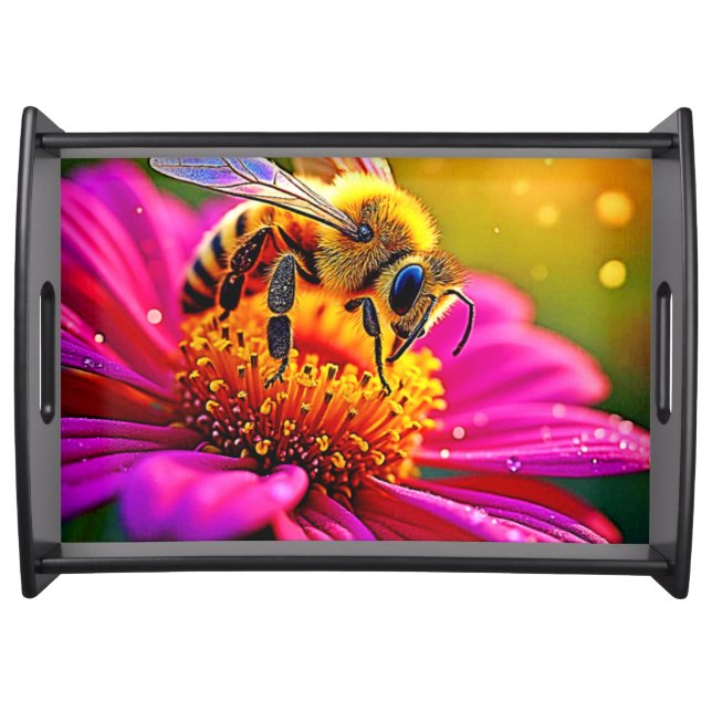 Golden Bee Flower Magic Light Design Serving Tray (Front)