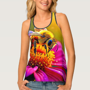 Golden Bee Flower Magic Light Design Tank Top