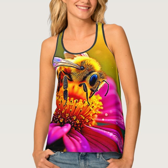 Golden Bee Flower Magic Light Design Tank Top (Front)