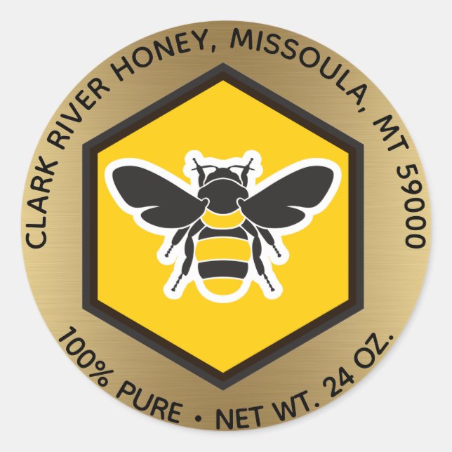 Golden Bee Honey Jar Round Sticker (Front)