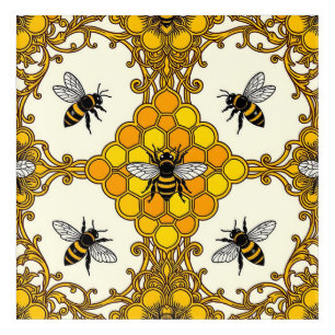Golden Bee Honeycomb Pattern Acrylic Print