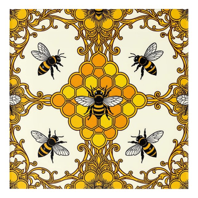 Golden Bee Honeycomb Pattern Acrylic Print (Front)