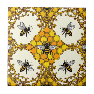 Golden Bee Honeycomb Pattern Ceramic Tile