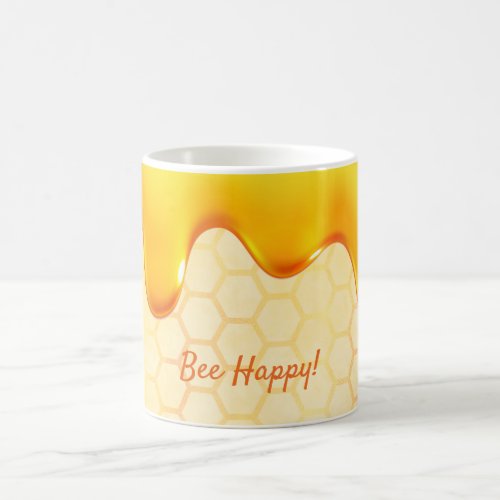 Golden bee honeycomb pattern honey dripping happy coffee mug