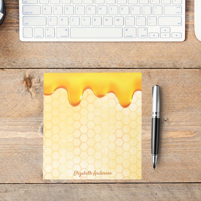 Golden bee honeycomb pattern honey dripping name notepad (Creator Uploaded)