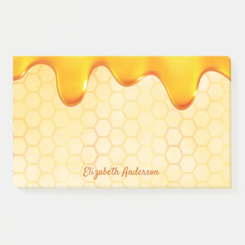 Golden bee honeycomb pattern honey dripping name post_it notes