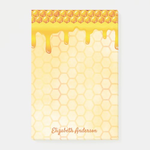 Golden bee honeycomb pattern honey dripping name post_it notes