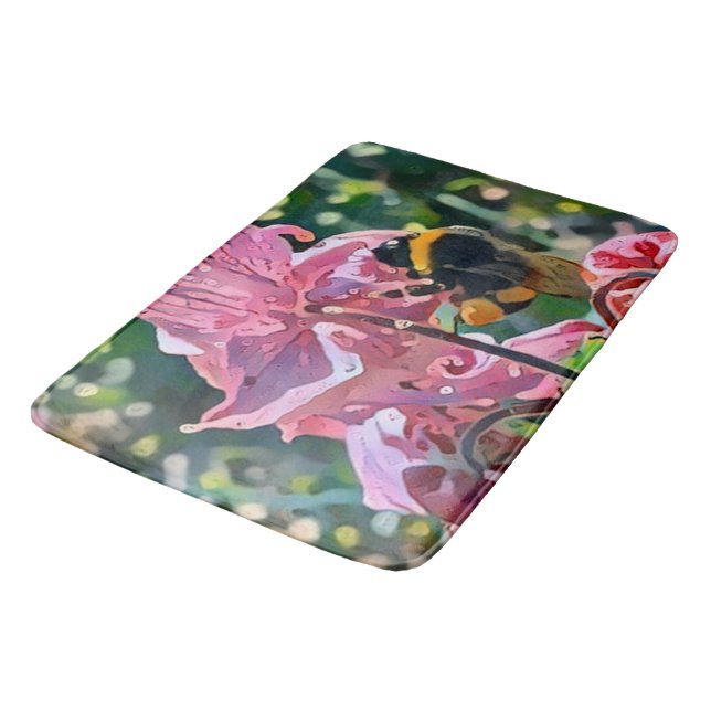 Golden Bee in Blooming Garden Bath Mat (Angled)