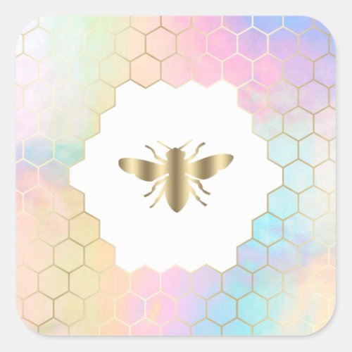 golden bee logo square sticker