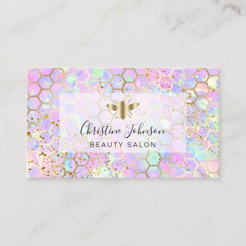 golden bee on FAUX glitter pastel honeycomb Business Card