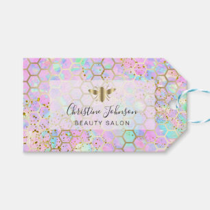 golden bee on FAUX glitter pastel honeycomb Gift Tags