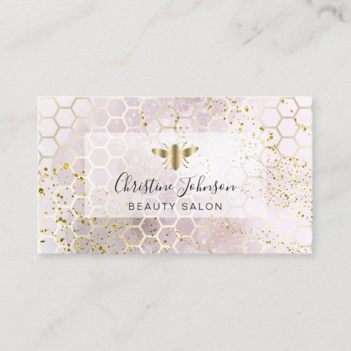 golden bee on FAUX glitter watercolor honeycomb Business Card