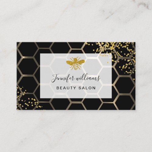 golden bee on FAUX gold sparkles Beehive black Business Card