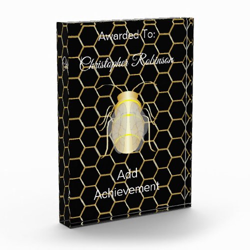 Golden Bee On Honeycomb Personalised Acrylic Award