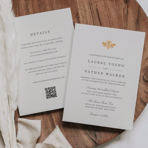 Golden Bee Watercolor All in One Wedding Invitation