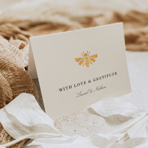 Golden Bee Watercolor "Love & Gratitude"  Letterpress Thank You Card